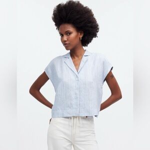 Boxy Cap-Sleeve Shirt in 100% Linen Size Large